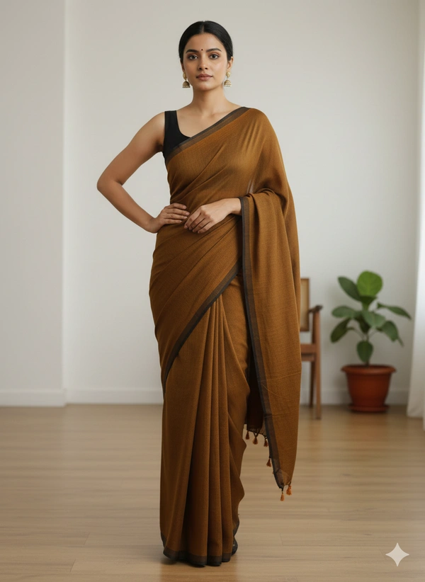 SKU1214 : Pure Khadi Cotton Saree – Handwoven, Lightweight & Breathable Fabric - Hand Wash, Yes