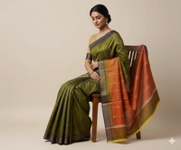 SKU1019 | Exclusive Indian Soft Bishnupuri Katan Silk Saree | Kolakhetra Saree | All Over Chain Motif - Dry Wash Only, Yes