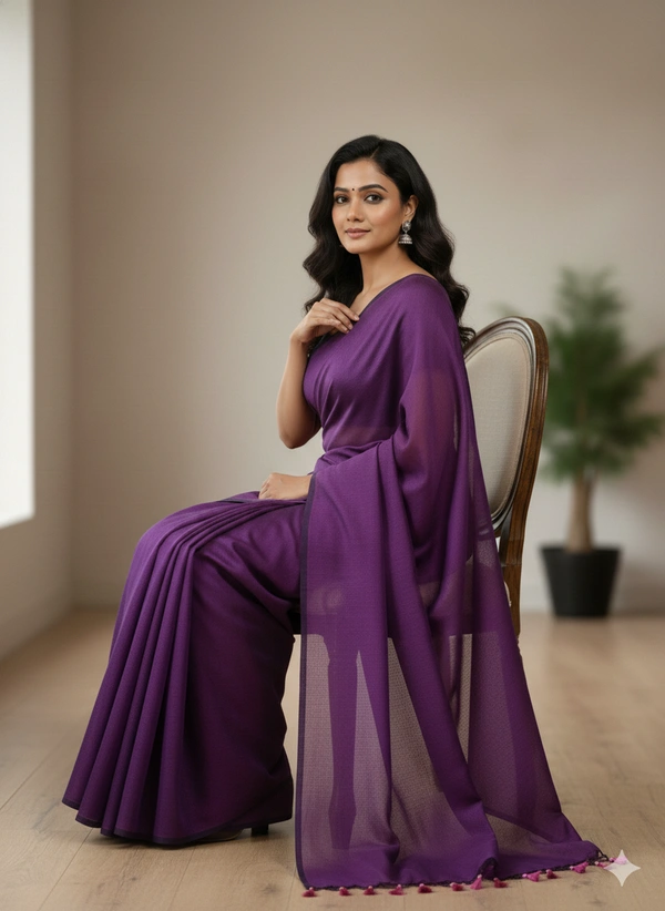 SKU1215 : Pure Khadi Cotton Saree – Handwoven, Lightweight & Breathable Fabric - Hand Wash, Yes