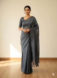 SKU1218 : Pure Khadi Cotton Saree – Handwoven, Lightweight & Breathable Fabric - Hand Wash, Yes