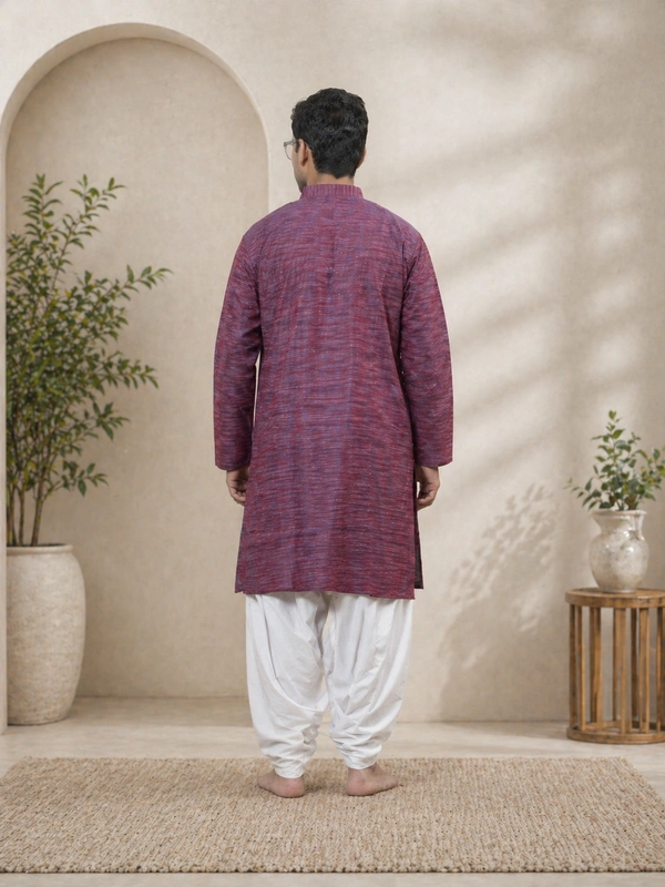 SKU1611 : Men’s Khadi Cotton Panjabi – Handwoven Ethnic Wear | Festive & Casual Traditional Punjabi for Men - maroon