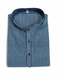 SKU1619 : Men’s Khadi Cotton Panjabi – Handwoven Striped Ethnic Wear | Festive & Casual Traditional Punjabi for Men - Rock Blue