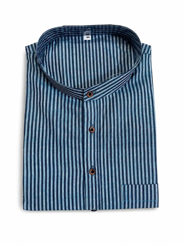 SKU1619 : Men’s Khadi Cotton Panjabi – Handwoven Striped Ethnic Wear | Festive & Casual Traditional Punjabi for Men - Rock Blue