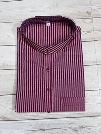 SKU1620 : Men’s Khadi Cotton Panjabi – Handwoven Striped Ethnic Wear | Festive & Casual Traditional Punjabi for Men - Copper Rose