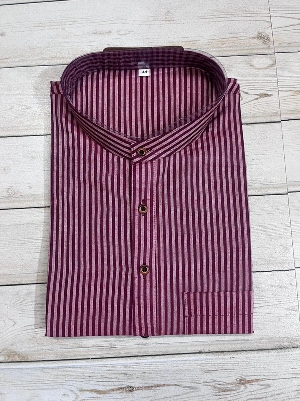 SKU1620 : Men’s Khadi Cotton Panjabi – Handwoven Striped Ethnic Wear | Festive & Casual Traditional Punjabi for Men - Copper Rose