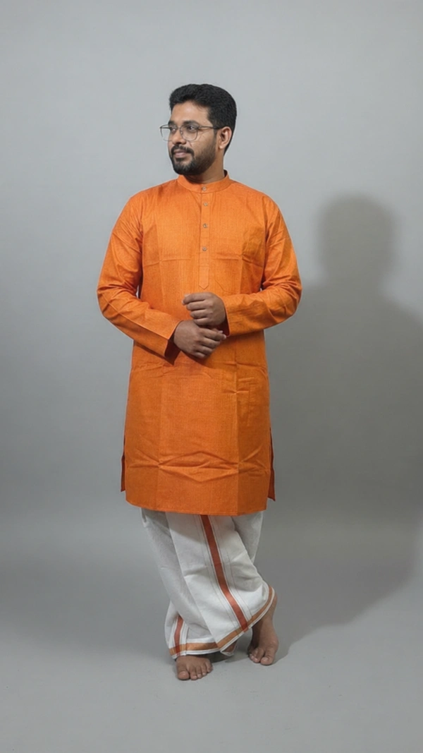 SKU1602 : Men’s Solid Khadi Cotton Panjabi Kurta – Handwoven Ethnic Wear | Festive & Casual Traditional Punjabi for Men