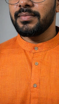 SKU1621 : Men’s Solid Khadi Cotton Panjabi Kurta – Handwoven Ethnic Wear | Festive & Casual Traditional Punjabi for Men - Orange