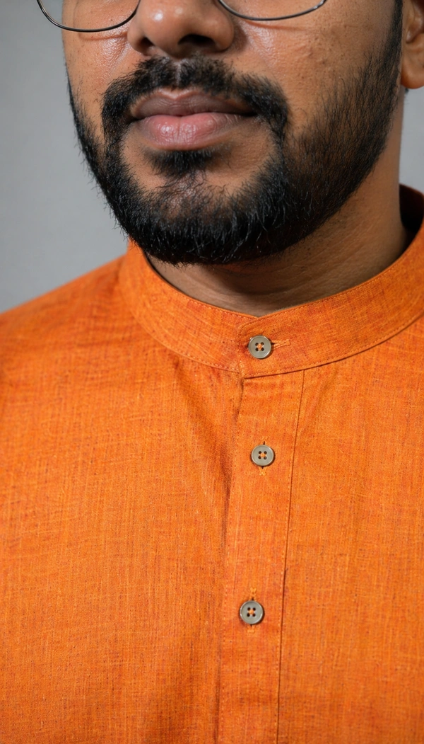 SKU1621 : Men’s Solid Khadi Cotton Panjabi Kurta – Handwoven Ethnic Wear | Festive & Casual Traditional Punjabi for Men - Orange