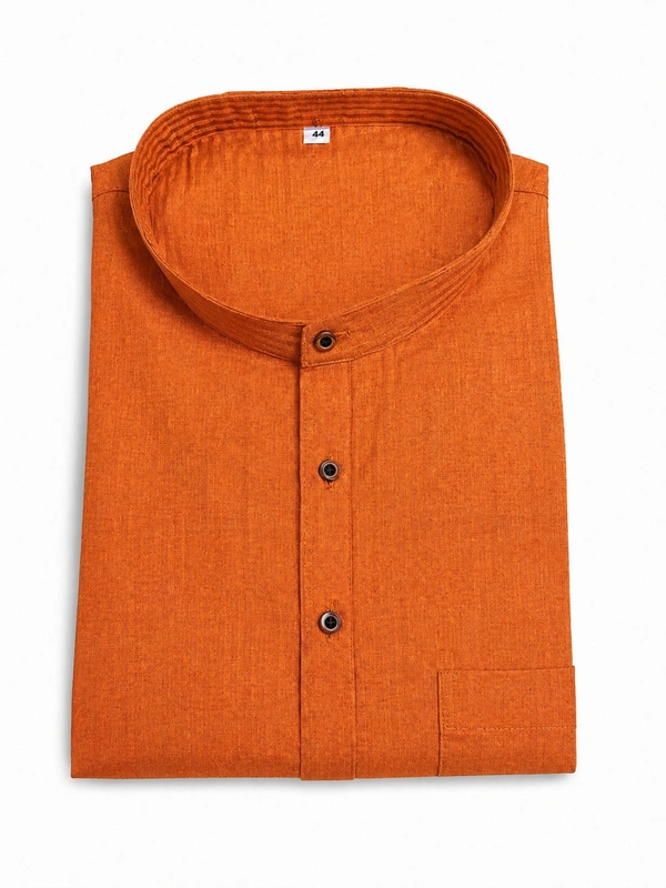 SKU1621 : Men’s Solid Khadi Cotton Panjabi Kurta – Handwoven Ethnic Wear | Festive & Casual Traditional Punjabi for Men - Orange