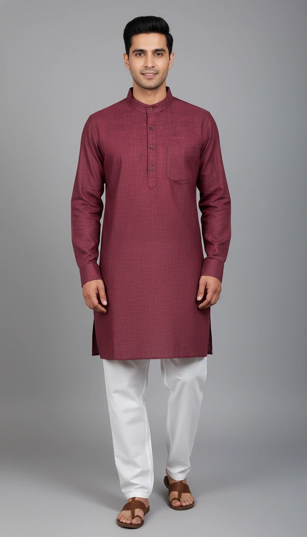 SKU1602 : Men’s Solid Khadi Cotton Panjabi Kurta – Handwoven Ethnic Wear | Festive & Casual Traditional Punjabi for Men