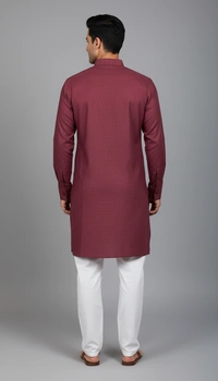 SKU1622 : Men’s Solid Khadi Cotton Panjabi Kurta – Handwoven Ethnic Wear | Festive & Casual Traditional Punjabi for Men - Maroon