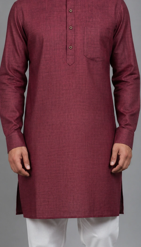 SKU1622 : Men’s Solid Khadi Cotton Panjabi Kurta – Handwoven Ethnic Wear | Festive & Casual Traditional Punjabi for Men - Maroon