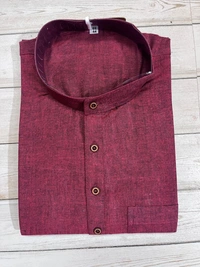 SKU1622 : Men’s Solid Khadi Cotton Panjabi Kurta – Handwoven Ethnic Wear | Festive & Casual Traditional Punjabi for Men - Maroon