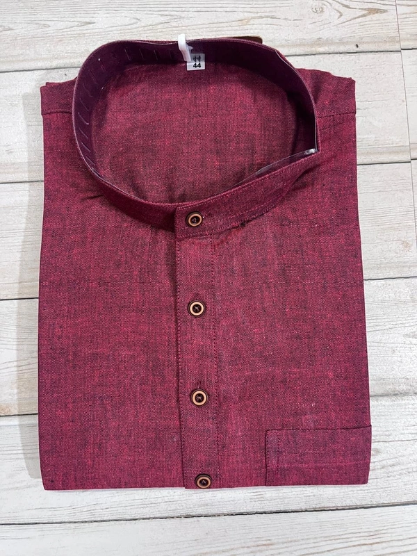 SKU1622 : Men’s Solid Khadi Cotton Panjabi Kurta – Handwoven Ethnic Wear | Festive & Casual Traditional Punjabi for Men - Maroon