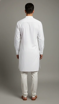 SKU1623 : Men’s Solid Khadi Cotton Panjabi Kurta – Handwoven Ethnic Wear | Festive & Casual Traditional Punjabi for Men - White