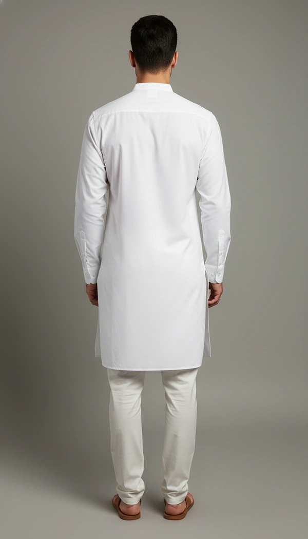 SKU1623 : Men’s Solid Khadi Cotton Panjabi Kurta – Handwoven Ethnic Wear | Festive & Casual Traditional Punjabi for Men - White