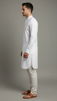 SKU1623 : Men’s Solid Khadi Cotton Panjabi Kurta – Handwoven Ethnic Wear | Festive & Casual Traditional Punjabi for Men - White