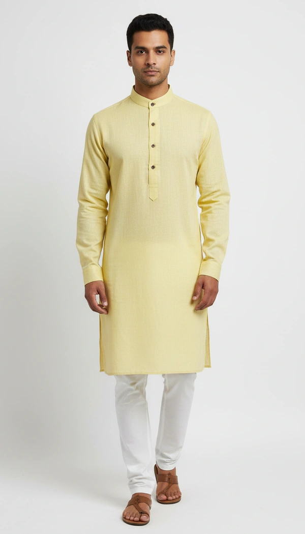 SKU1602 : Men’s Solid Khadi Cotton Panjabi Kurta – Handwoven Ethnic Wear | Festive & Casual Traditional Punjabi for Men