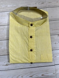 SKU1624 : Men’s Solid Khadi Cotton Panjabi Kurta – Handwoven Ethnic Wear | Festive & Casual Traditional Punjabi for Men - Pastel Yellow