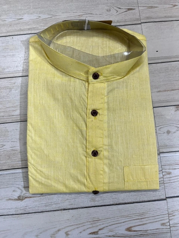 SKU1624 : Men’s Solid Khadi Cotton Panjabi Kurta – Handwoven Ethnic Wear | Festive & Casual Traditional Punjabi for Men - Pastel Yellow