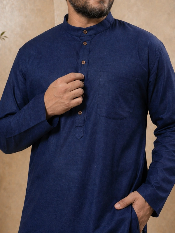 SKU1602 : Men’s Solid Khadi Cotton Panjabi Kurta – Handwoven Ethnic Wear | Festive & Casual Traditional Punjabi for Men