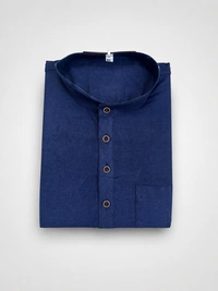SKU1626 : Men’s Solid Khadi Cotton Panjabi Kurta – Handwoven Ethnic Wear | Festive & Casual Traditional Punjabi for Men - Navy Blue