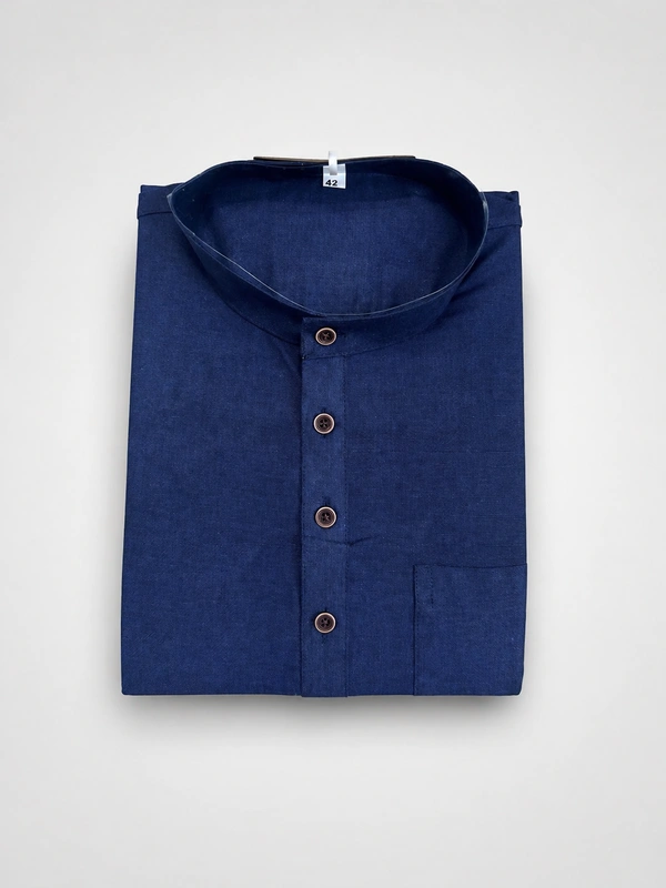 SKU1626 : Men’s Solid Khadi Cotton Panjabi Kurta – Handwoven Ethnic Wear | Festive & Casual Traditional Punjabi for Men - Navy Blue