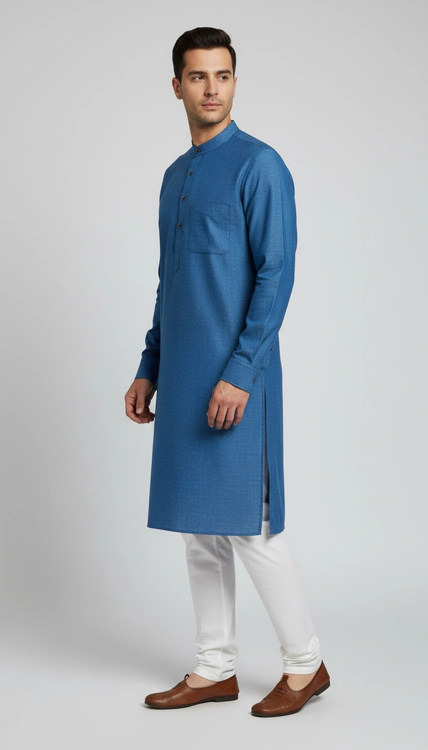 SKU1602 : Men’s Solid Khadi Cotton Panjabi Kurta – Handwoven Ethnic Wear | Festive & Casual Traditional Punjabi for Men