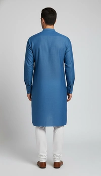 SKU1627 : Men’s Solid Khadi Cotton Panjabi Kurta – Handwoven Ethnic Wear | Festive & Casual Traditional Punjabi for Men - Teal Blue