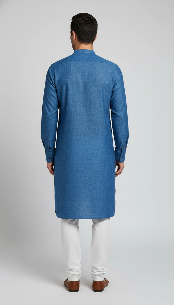 SKU1627 : Men’s Solid Khadi Cotton Panjabi Kurta – Handwoven Ethnic Wear | Festive & Casual Traditional Punjabi for Men - Teal Blue