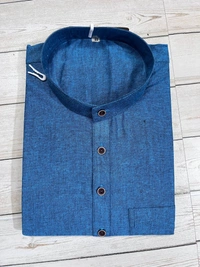 SKU1627 : Men’s Solid Khadi Cotton Panjabi Kurta – Handwoven Ethnic Wear | Festive & Casual Traditional Punjabi for Men - Teal Blue