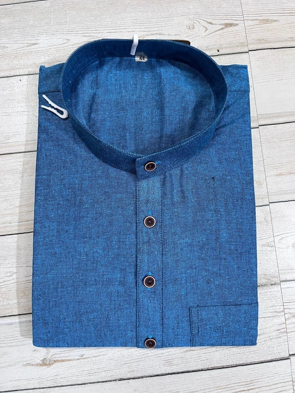 SKU1627 : Men’s Solid Khadi Cotton Panjabi Kurta – Handwoven Ethnic Wear | Festive & Casual Traditional Punjabi for Men - Teal Blue