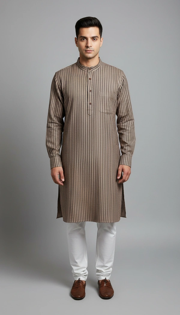 SKU1596 : Men’s Khadi Cotton Panjabi – Handwoven Striped Ethnic Wear | Festive & Casual Traditional Punjabi for Men