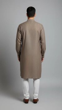 SKU1628 : Men’s Khadi Cotton Panjabi – Handwoven Striped Ethnic Wear | Festive & Casual Traditional Punjabi for Men - grey