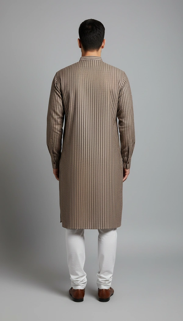 SKU1628 : Men’s Khadi Cotton Panjabi – Handwoven Striped Ethnic Wear | Festive & Casual Traditional Punjabi for Men - grey