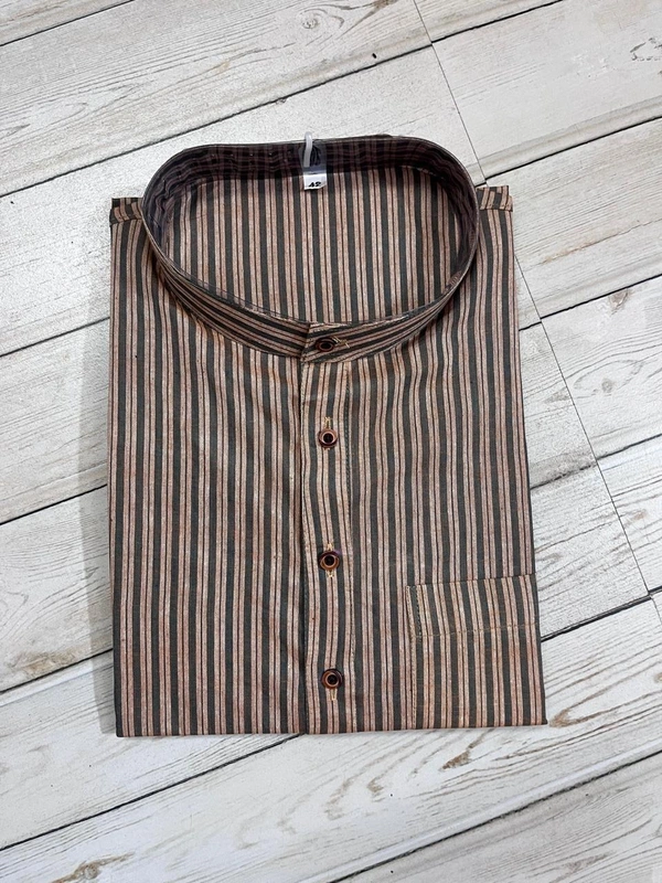 SKU1628 : Men’s Khadi Cotton Panjabi – Handwoven Striped Ethnic Wear | Festive & Casual Traditional Punjabi for Men - grey