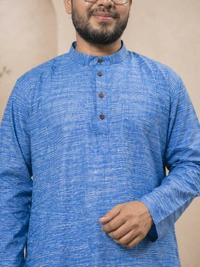 SKU1612 : Men’s Khadi Cotton Panjabi – Handwoven Ethnic Wear | Festive & Casual Traditional Punjabi for Men - Blue