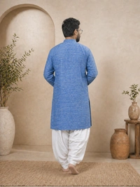 SKU1612 : Men’s Khadi Cotton Panjabi – Handwoven Ethnic Wear | Festive & Casual Traditional Punjabi for Men - Blue