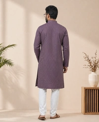 SKU1629 : Men’s Khadi Cotton Panjabi – Handwoven Striped Ethnic Wear | Festive & Casual Traditional Punjabi for Men - Plum Purple