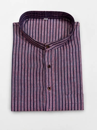 SKU1629 : Men’s Khadi Cotton Panjabi – Handwoven Striped Ethnic Wear | Festive & Casual Traditional Punjabi for Men - Plum Purple