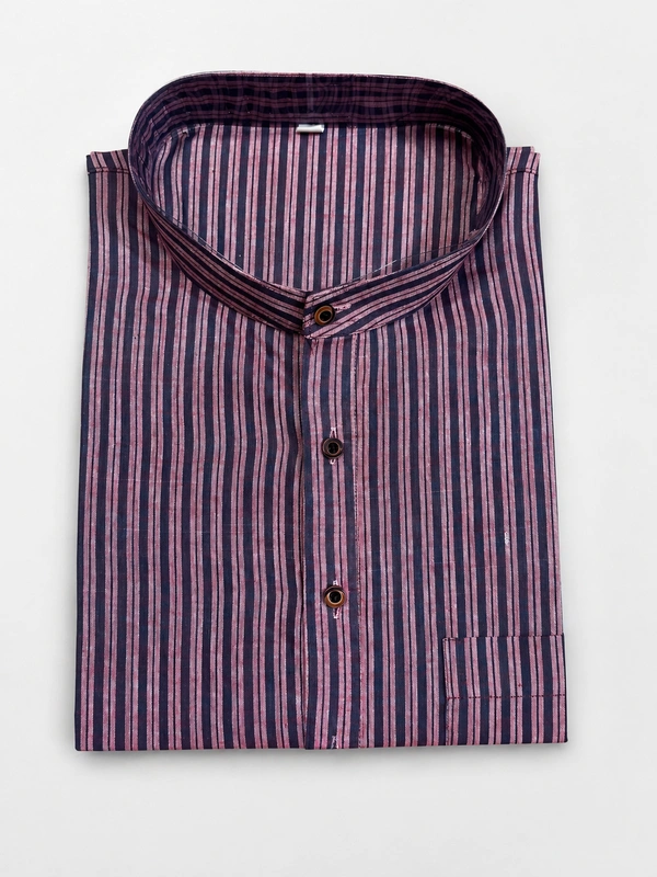 SKU1629 : Men’s Khadi Cotton Panjabi – Handwoven Striped Ethnic Wear | Festive & Casual Traditional Punjabi for Men - Plum Purple