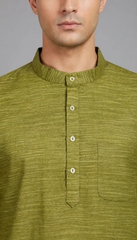 SKU1613 : Men’s Khadi Cotton Panjabi – Handwoven Ethnic Wear | Festive & Casual Traditional Punjabi for Men - Olive Green