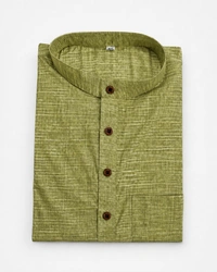 SKU1613 : Men’s Khadi Cotton Panjabi – Handwoven Ethnic Wear | Festive & Casual Traditional Punjabi for Men - Olive Green
