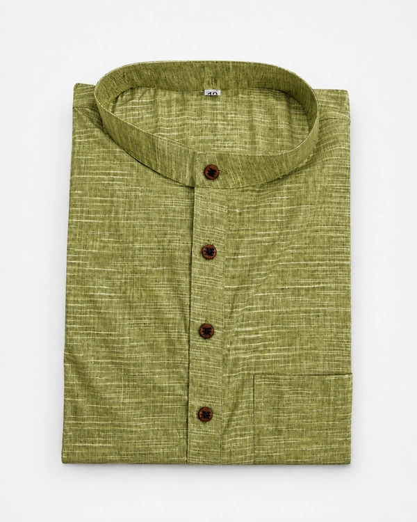 SKU1613 : Men’s Khadi Cotton Panjabi – Handwoven Ethnic Wear | Festive & Casual Traditional Punjabi for Men - Olive Green