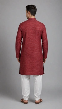 SKU1614 : Men’s Khadi Cotton Panjabi – Handwoven Ethnic Wear | Festive & Casual Traditional Punjabi for Men - Deep Maroon