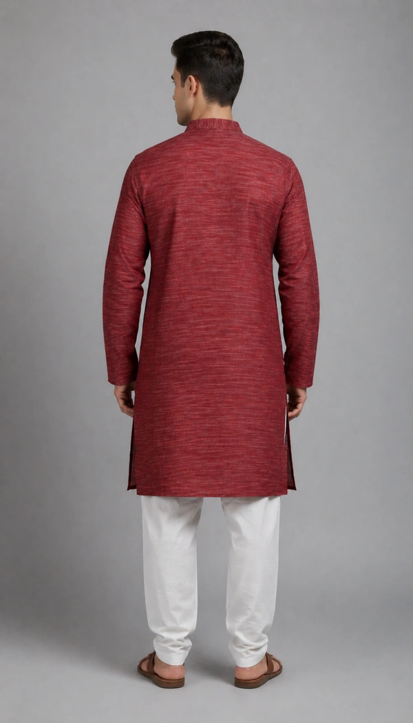 SKU1614 : Men’s Khadi Cotton Panjabi – Handwoven Ethnic Wear | Festive & Casual Traditional Punjabi for Men - Deep Maroon