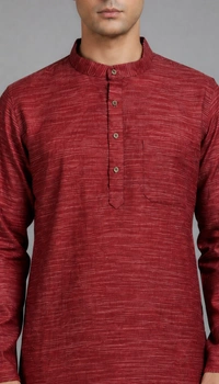 SKU1614 : Men’s Khadi Cotton Panjabi – Handwoven Ethnic Wear | Festive & Casual Traditional Punjabi for Men - Deep Maroon