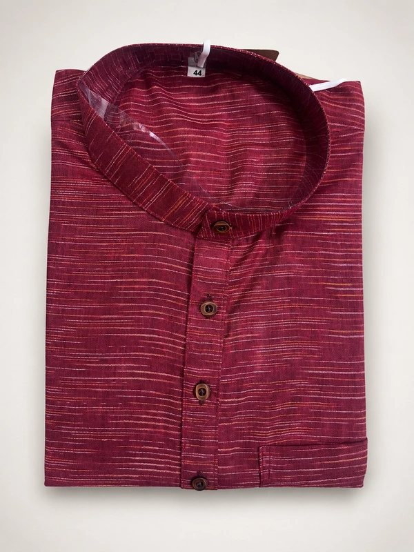 SKU1614 : Men’s Khadi Cotton Panjabi – Handwoven Ethnic Wear | Festive & Casual Traditional Punjabi for Men - Deep Maroon