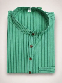 SKU1615 : Men’s Khadi Cotton Panjabi – Handwoven Striped Ethnic Wear | Festive & Casual Traditional Punjabi for Men - Sea Green
