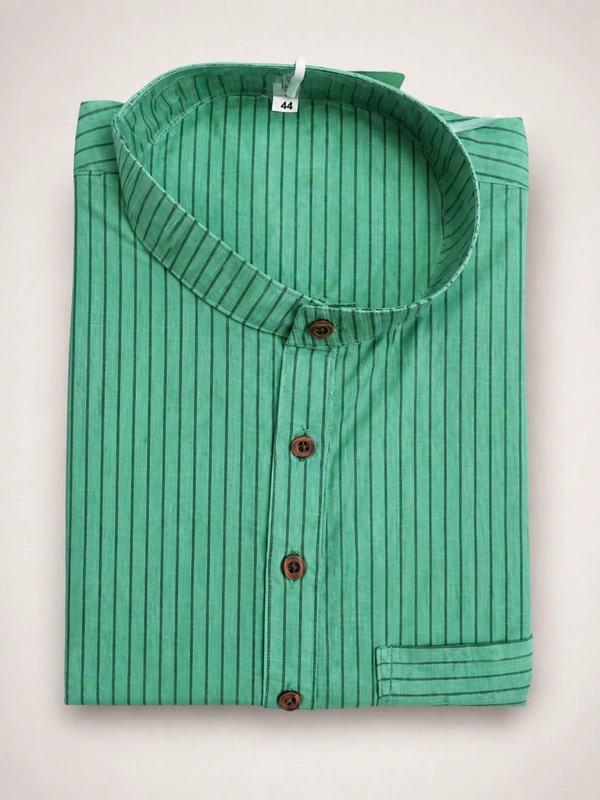 SKU1615 : Men’s Khadi Cotton Panjabi – Handwoven Striped Ethnic Wear | Festive & Casual Traditional Punjabi for Men - Sea Green